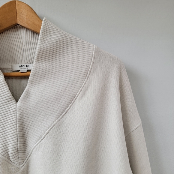 Agolde Klara V Neck Off White Ribbed Sweatshirt Size Large Modern Minimalist - Picture 5 of 16